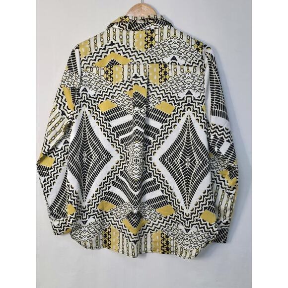 Melloday Patterned Patchwork Blouse in Black Yellow Button Front Size M $268 - Picture 7 of 7